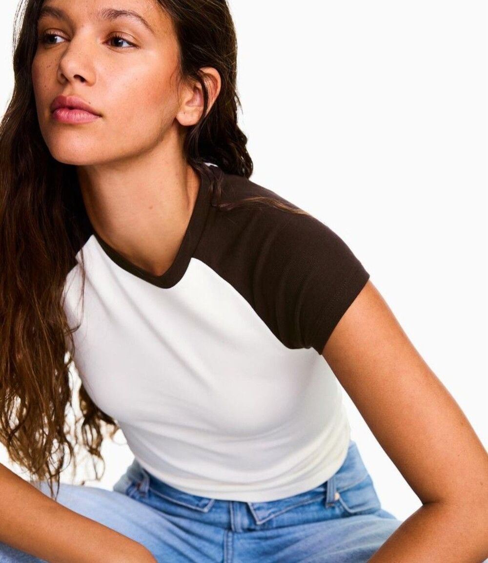 Evereve White & Black Short Sleeve Baseball Tee Top Pima Cotton Summer Casual M